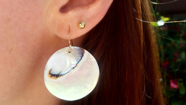 Beautiful Iridescent Shell earrings from the Urban Surfer Collection by jewelry designer Heather Johnson based in Washington state 