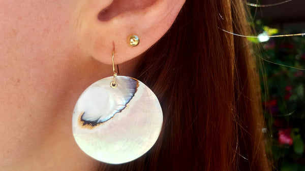 Beautiful Iridescent Shell earrings from the Urban Surfer Collection by jewelry designer Heather Johnson based in Washington state